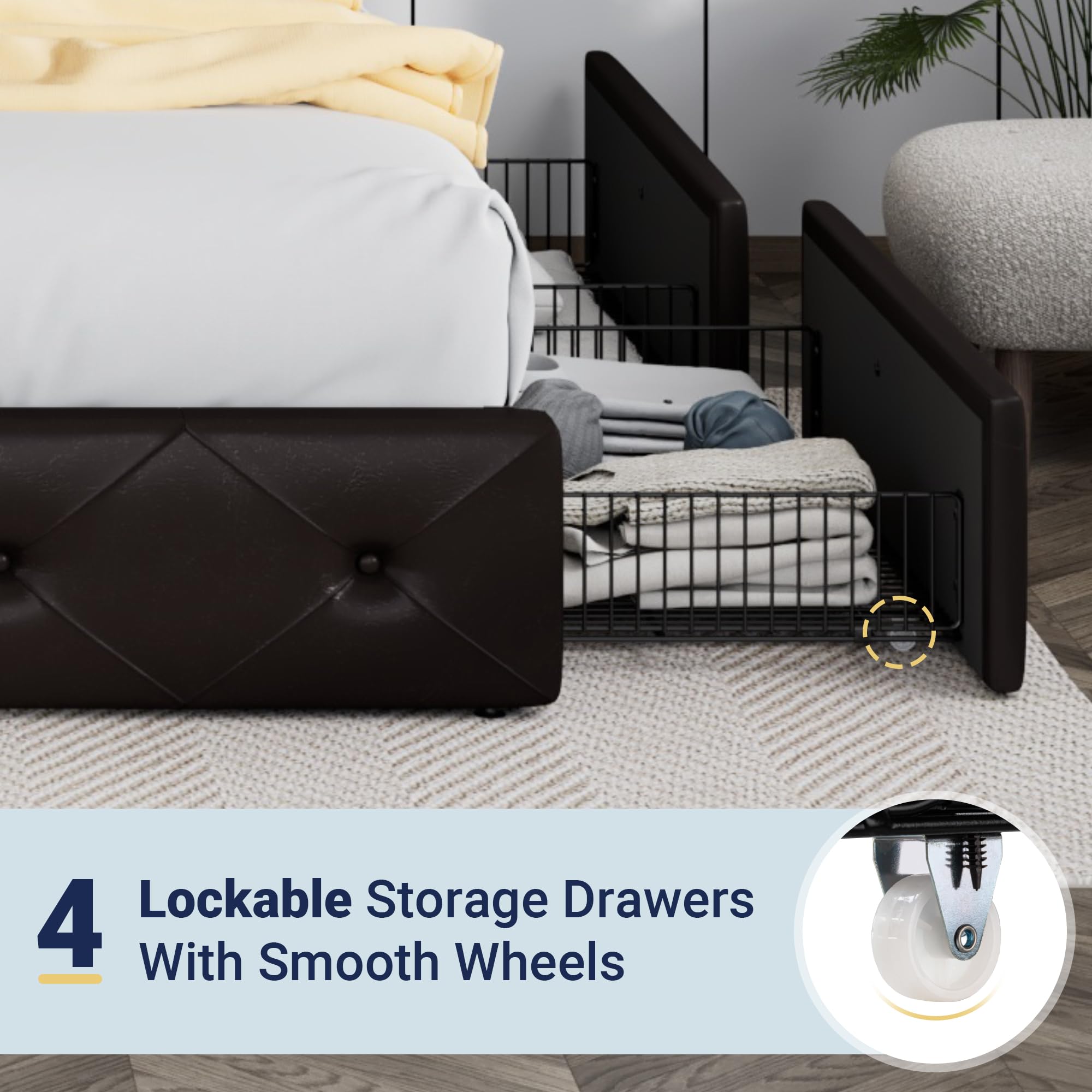 Amazon｜Allewie クイーン ベッドフレーム 4つの収納引き出しと高さ